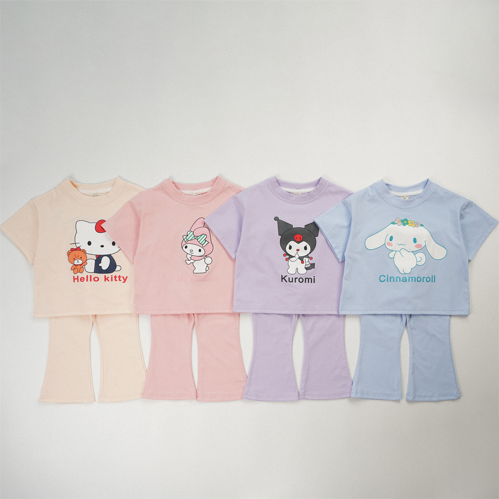 Korean Style Summer New Small and Medium Girl Baby Dopamine Cartoon Cute T-Shirt Ins Horn Trousers Two-Piece Set