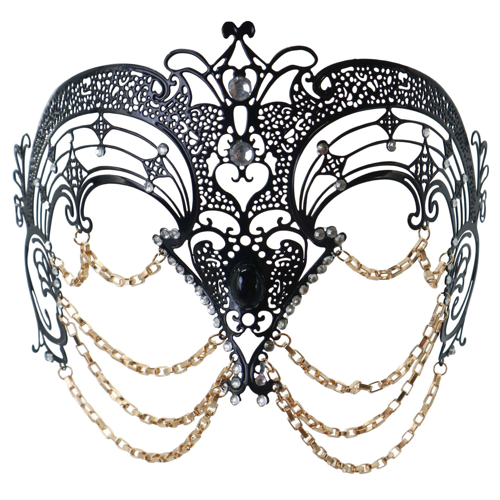 Máscaras de baile de maquillaje de cadena metálica de diamante, carnaval misterioso de alto nivel, damas en la red de viento, el mismo tipo de carretera de fotos