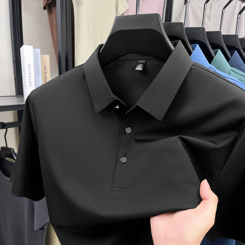2025 New Summer Business Casual Ice Silk Men's Short-Sleeved Lapel Polo Shirt Breathable Moisture-Absorbent Quick-Drying Short-Sleeved Men's