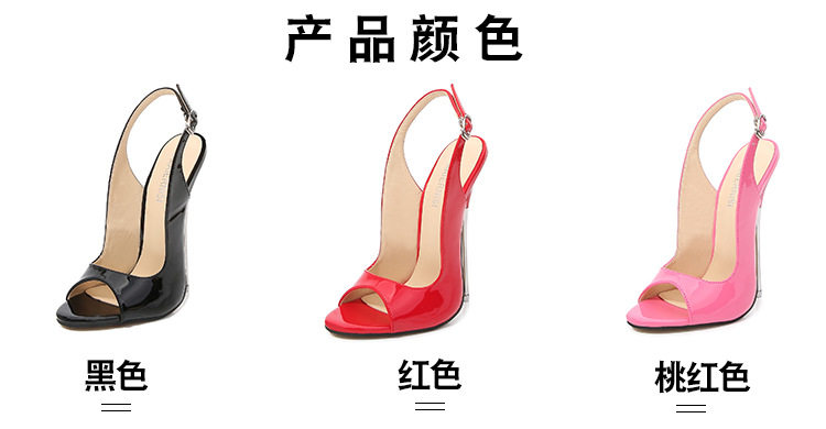Dép sandal nữ cao gót mũi cá tính gót mảnh 16 cm phong cách Âu Mỹ — Màu đen, Màu đỏ, Đỏ đào chi tiết 4