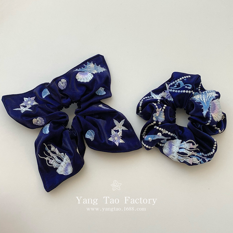 Serie china de bordado de alto nivel de mar nuevo delicado cabello impresión de cabello de alto nivel anillo de cabello de intestino para mujeres