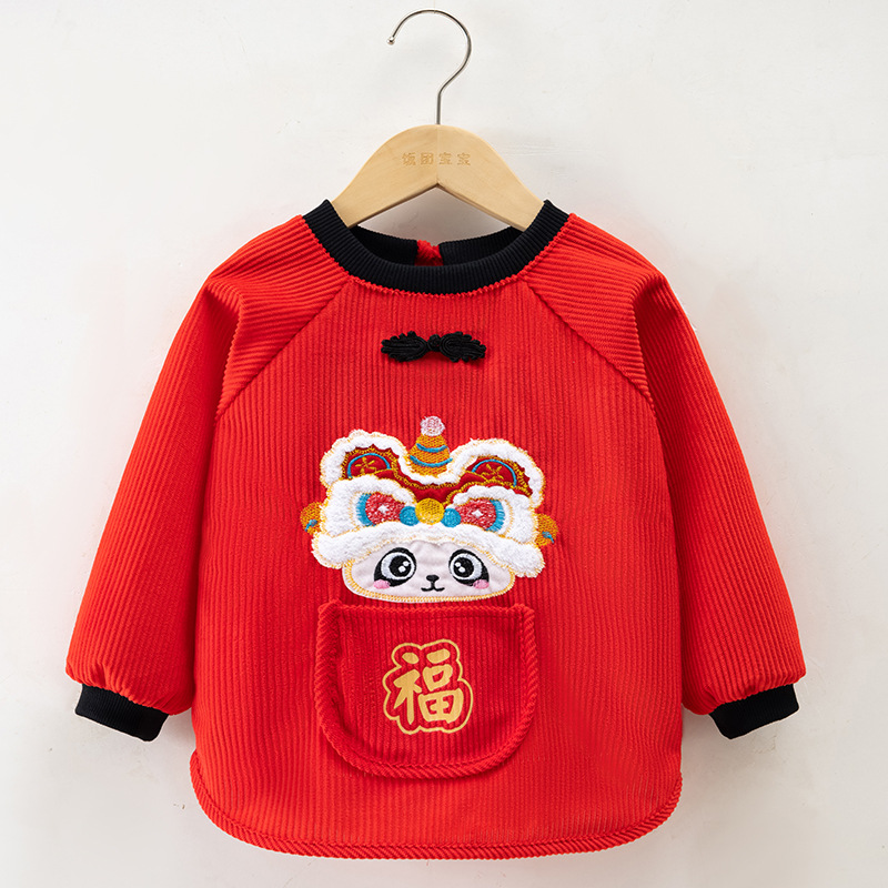 秋冬国风儿童罩衣拜年服中小童防水洋气围裙宝宝吃饭衣幼儿园护衣