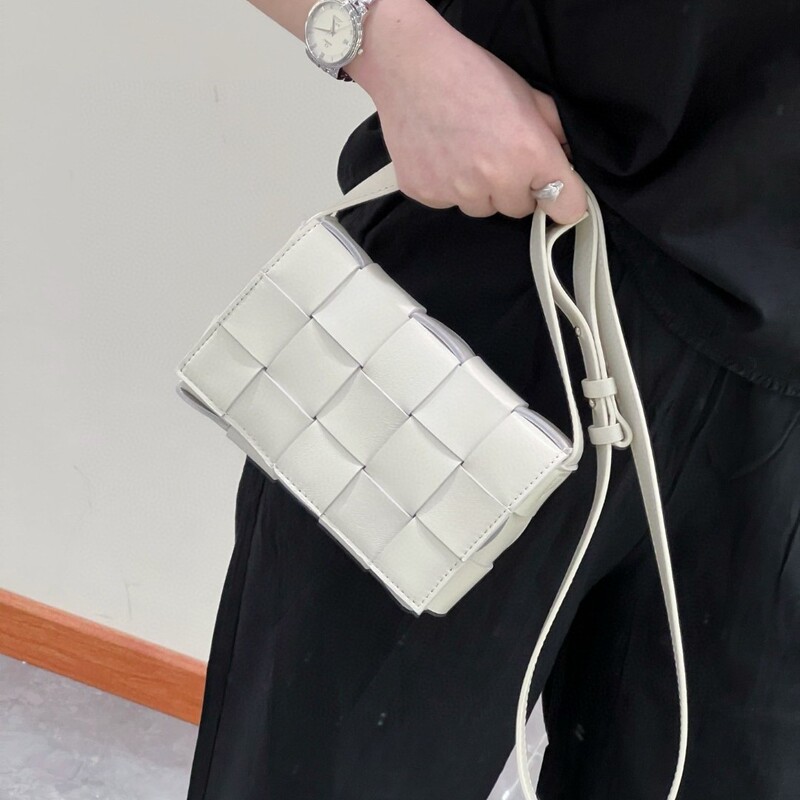 Fashionable Sheepskin Women's Bag, Genuine Leather Woven Bv Style Small Square Bag, Crossbody Bag, Handbag, Versatile Women's Shoulder Bag