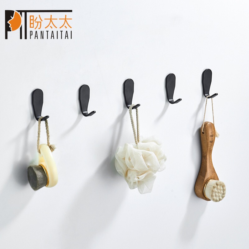 Punch-free space aluminum hook adhesive hook wall hanging coat and hat clothes single hook Wall glue high load-bearing bathroom