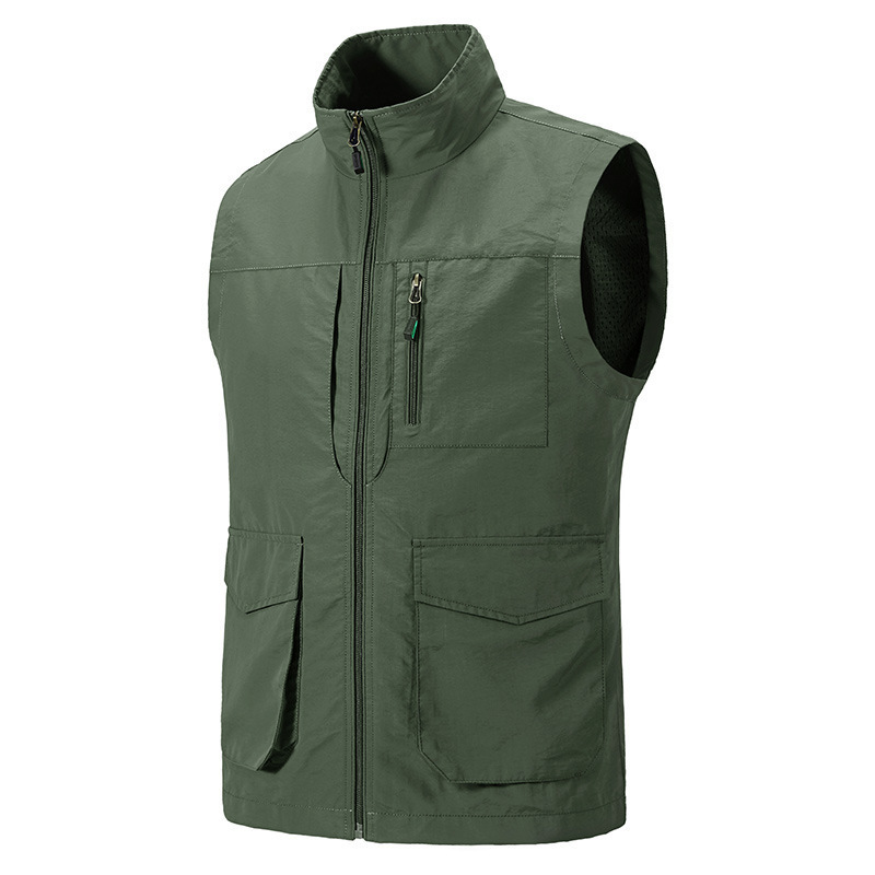 Multi-Pocket Vest for Men, Outdoor Spring and Autumn Jacket, Sleeveless, Stand-Up Collar, Loose Fit, Large Size, Fishing, Photography, Military Vest 2006