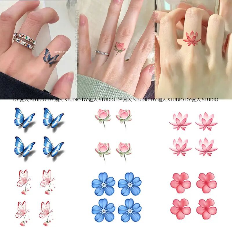 Popular Chinese-style floral and butterfly finger tattoo stickers, colorful, waterproof, long-lasting, women's version, realistic, washable, fresh and delicate
