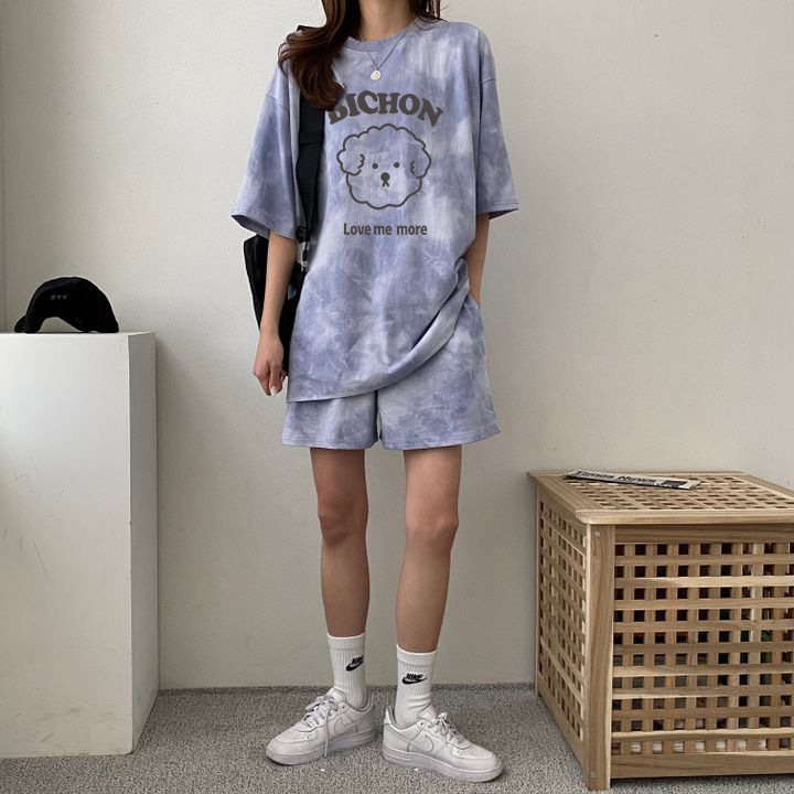 Factory Casual Sportswear suit Women's Cotton Shorts Campus Style Cute Girl Crewneck Two-Piece Set Summer 2024 New