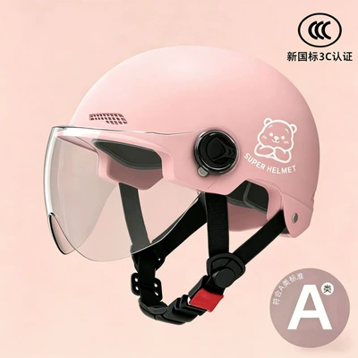 Helmet, Motosiklet kaskı (dəbilqə) - pink-transparent-short-mirror-silver-bear