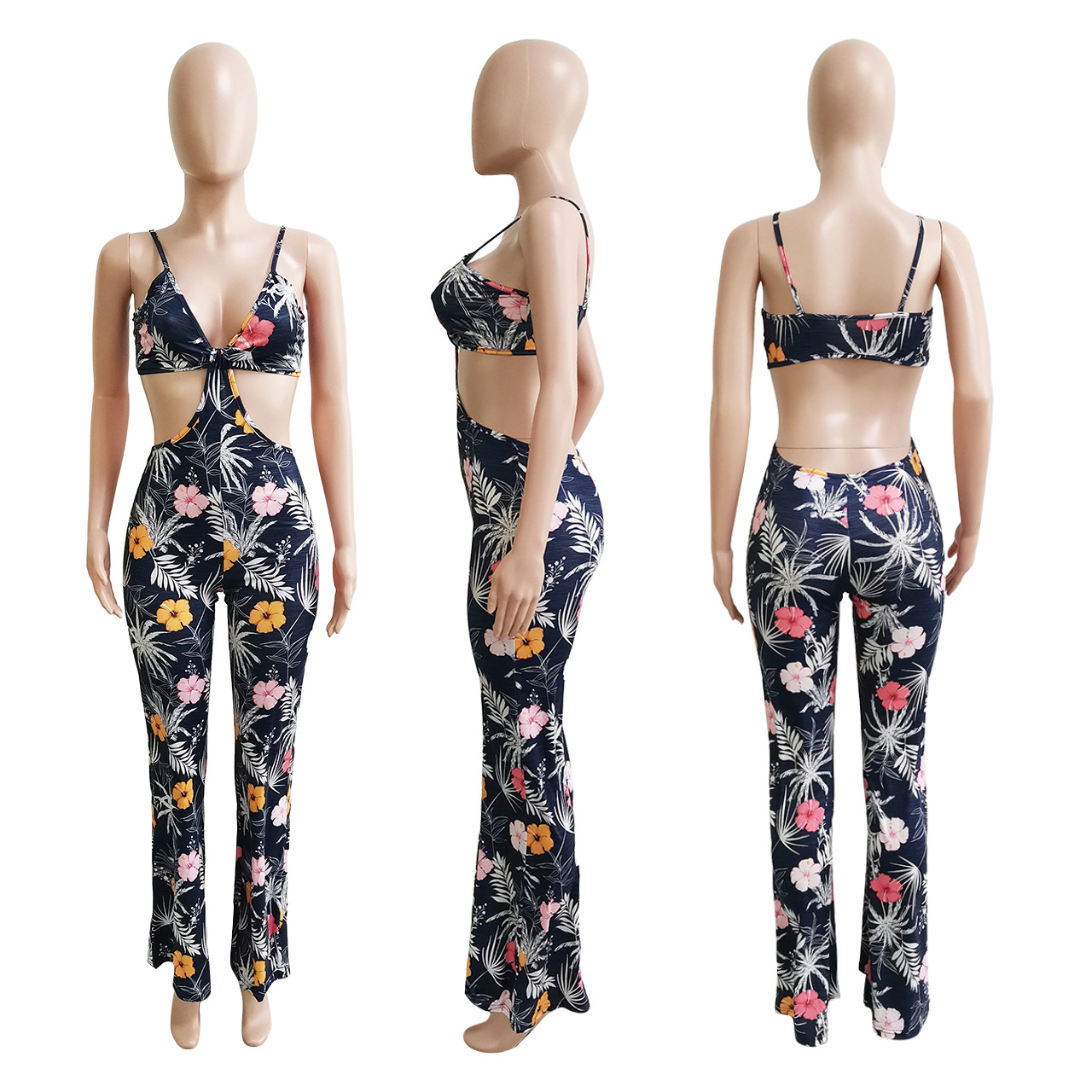 Women Clothing Spring Summer Beach Vacation Tube Top Hollow Out Cutout Jumpsuit