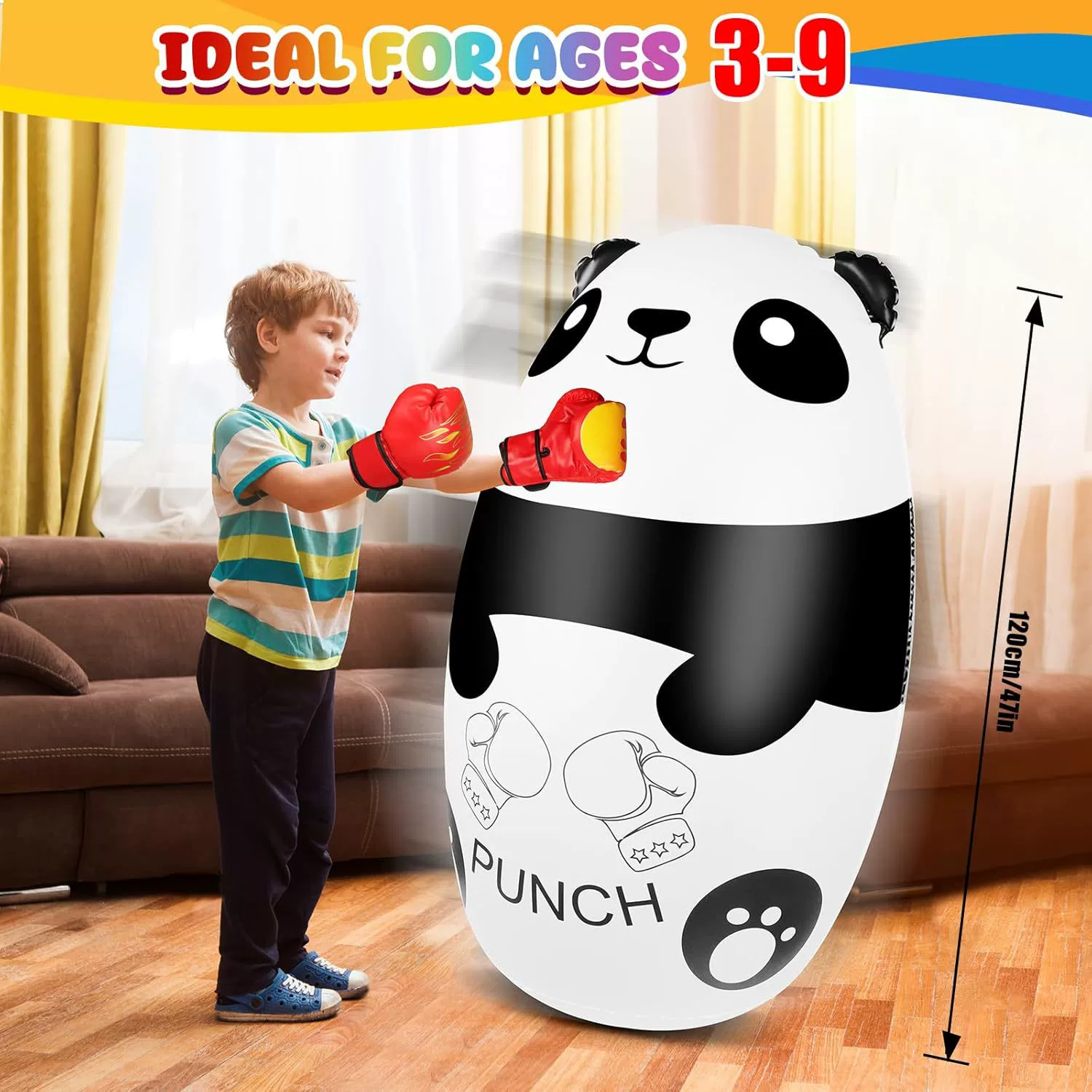 Надувной стакан с пандой, детская боксерская сумка, светодиодная панда, детская надувная игрушка для снятия стресса, подходит для детей в возрасте от 3 до 9 лет.