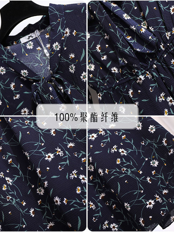 65-160kg Plus Size Women's Floral Dress for Spring and Summer, Slightly Chubby mm's Style, Five-Quarter Sleeves, V-Neck, Slimming Bow Tie Long Dress 65-160kg Plus Size Women's Floral Dress for Spring and Summer, Slightly Chubby mm's Style, Five-Quarter Sleeves, V-Neck, Slimming Bow Tie Long Dress