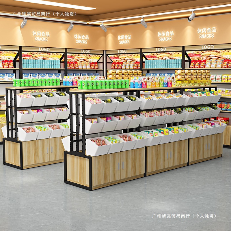 超市零食货架展示柜双面中岛货柜便利店小卖部食品散称休闲食品柜