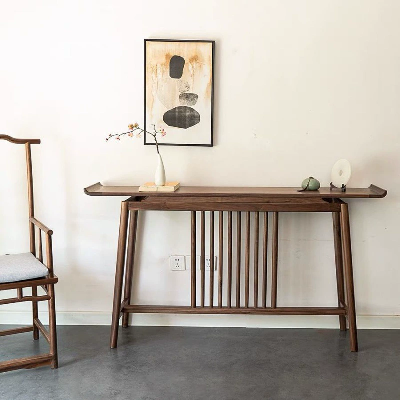 Современный минималистичный входной стол в новом китайском стиле дзен, стол для подачи из массива дерева у стены, приставной столик из дерева вяза и торцевой столик.