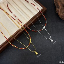 丽银饰品2025新潮复古串珠双层叠戴风葫芦吊坠项链时尚配饰女短款