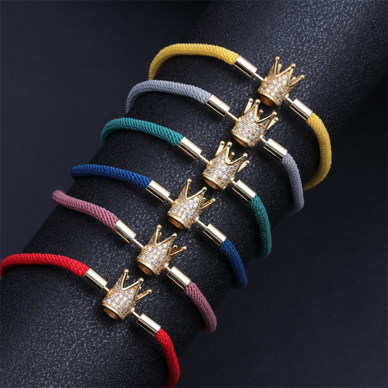 Mode Bunte Woven Diy Armband Rot Milan Seil Einstellbar Crown Kupfer Armband display picture 3