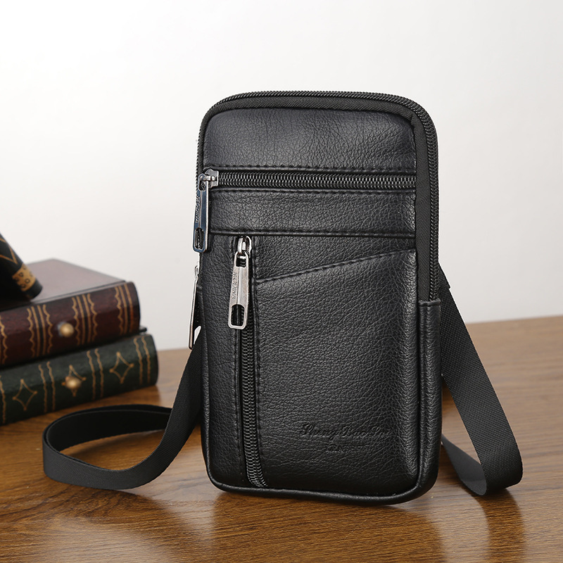 New 8inch Multifunctional Men's Crossbody Bag Pu Leather Belt-Wearable Phone Waist Bag Single Shoulder Mini Coin Purse