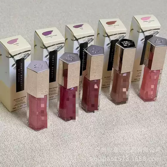 Rihanna Gloss Bomb Lip Gloss Mirror Shine with Sparkles – High-Shine Water Gloss, Glazed Mirror Finish, Bare Nude Crystal Lip Glow