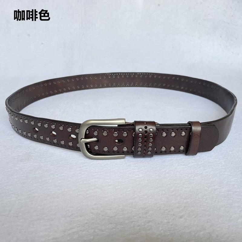 Leather retro belt, cowhide, punk style