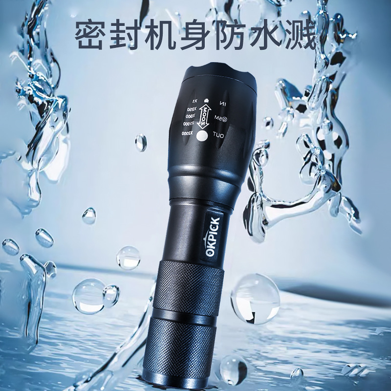 Transfronterizos al aire libre T6 linterna telescópica zoom brillante aleación de aluminio impermeable al aire libre corriendo por la noche ciclismo patrulla luz de reflector