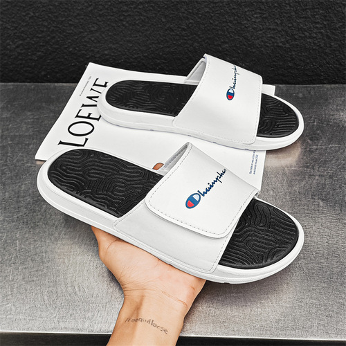 Slip-Resistant Personality Korean Version 2025 Men's Summer Suede-Feel One-Piece Sandals for Outdoor Wear with Velcro Ins Fashion Couple Beach Shoes