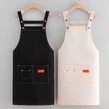 高档帆布家用围裙厨房logo防水防油印字可爱日系韩版女时尚工作服
