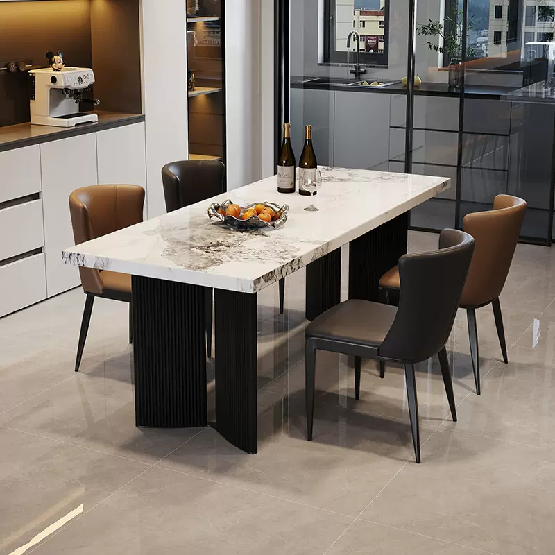 意式极简加厚岩板餐桌椅组合大户型大板桌长方形岛台复古吃饭桌子