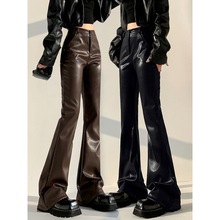 皮裤微喇叭裤女新款秋冬季款高腰显瘦皮咖色气质休闲拖地裤