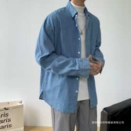 春秋季新款复古水洗牛仔衬衫男长袖宽松外穿休闲衬衣外套韩版潮流