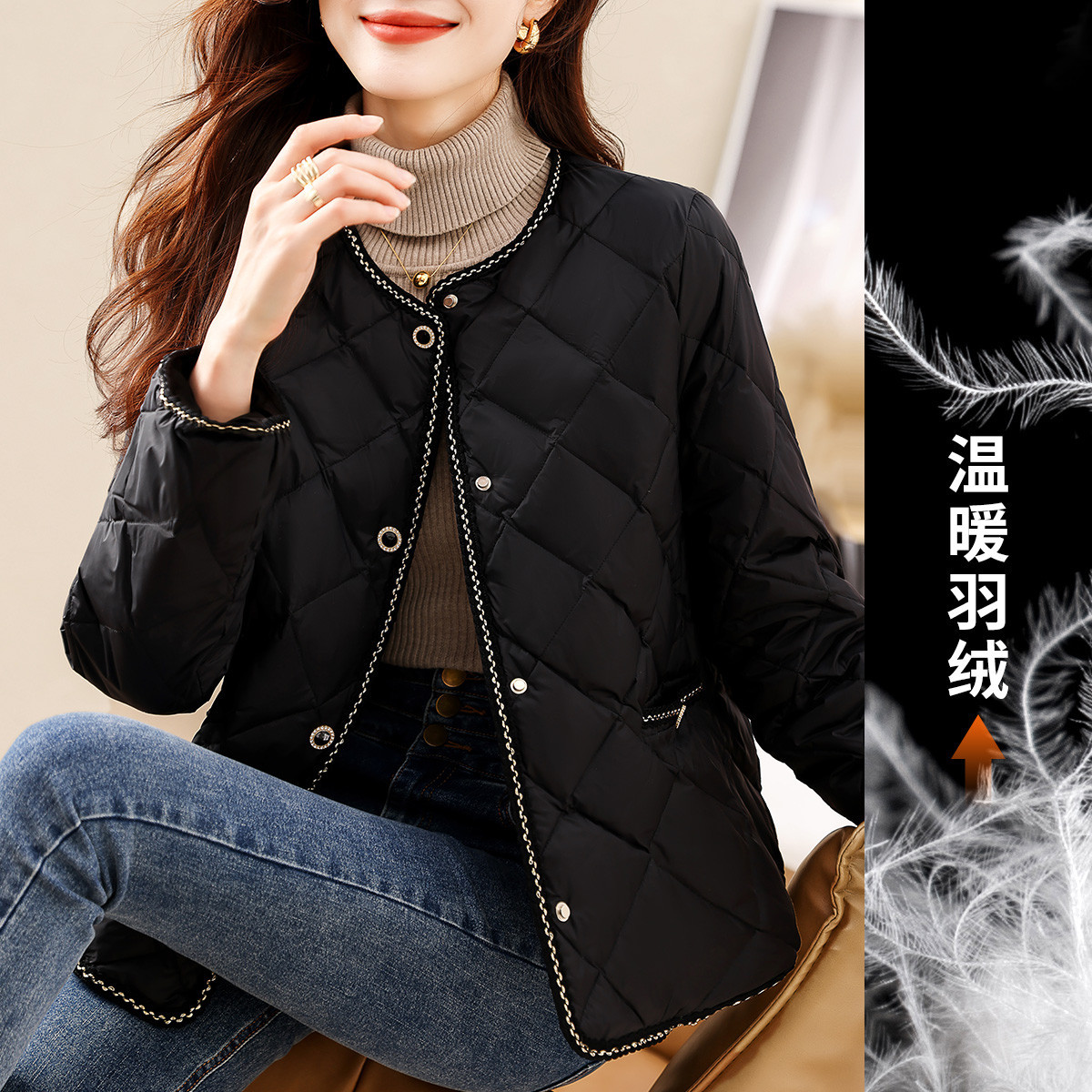 디자이너는 2025년 겨울 신제품 Xiaoxiang 스타일 플러스 벨벳 두꺼운 짧은 다운 재킷을 추천합니다.