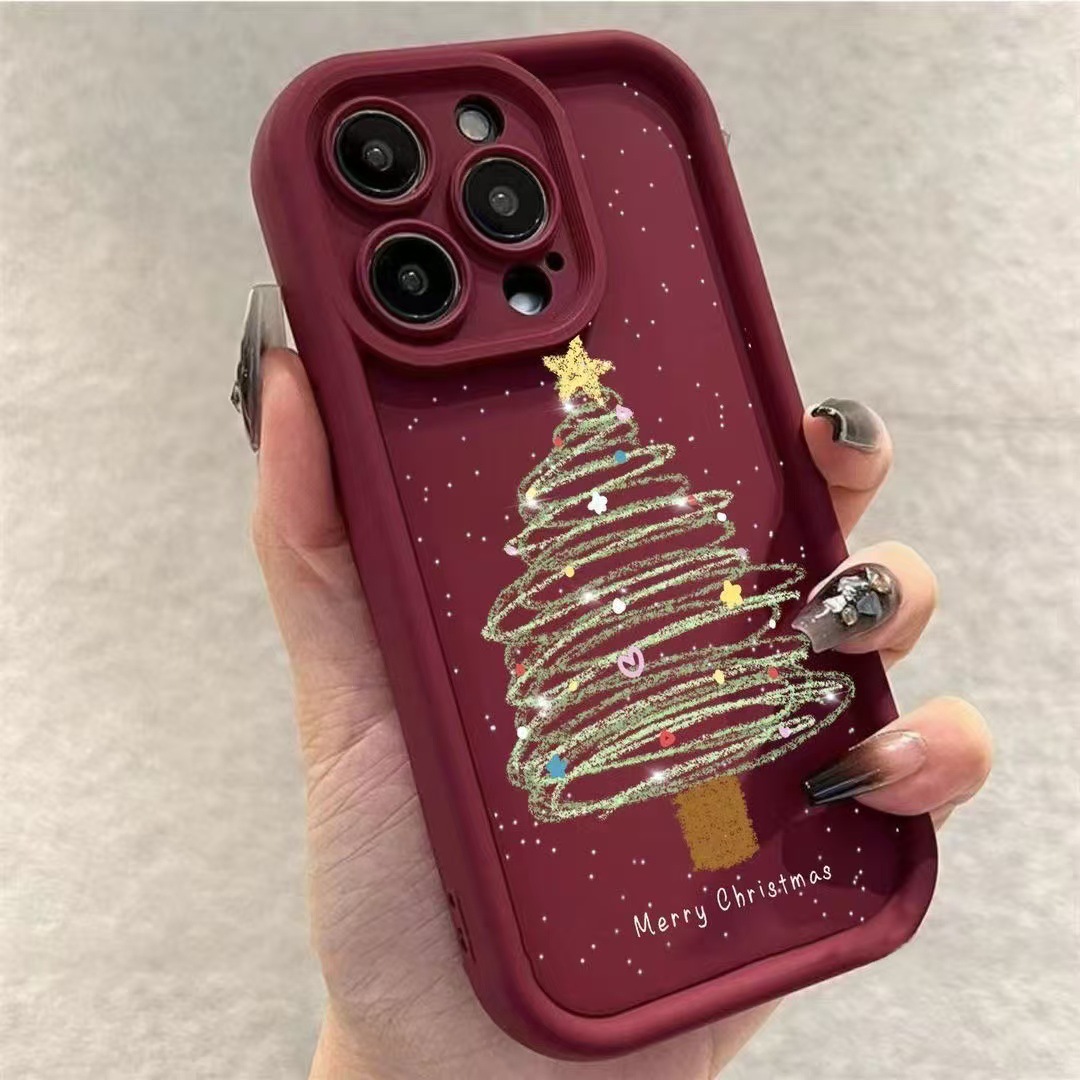 Árbol de Navidad europeo y americano para iphone16promax funda para teléfono móvil Apple 15 anti-caída 14/13pro12 nuevo x