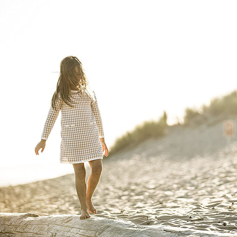 Vestido de punto para niñas de pata de gallo de algodón para niños europeos y americanos transfronterizos Vestido de princesa ropa para niños vestido de suéter de bebé primavera y otoño
