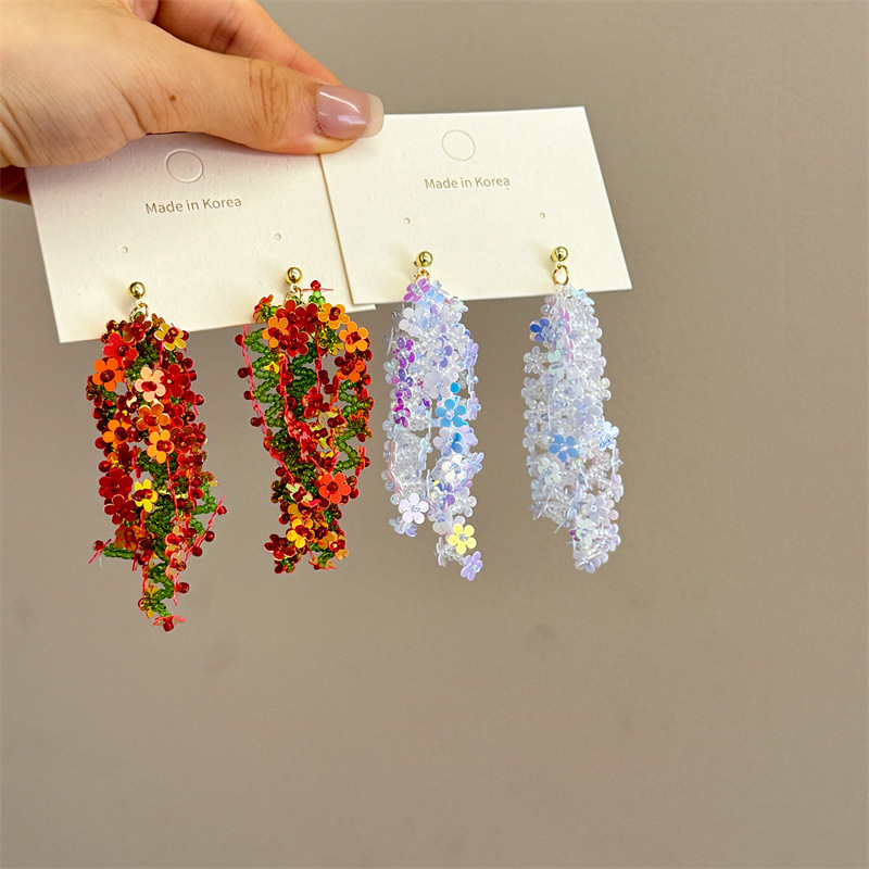 25g Weight Silver Ear Needle Material Drop Earrings Classification 1 Pair Quantity Holiday, Daily Occasion PVC Material Colorful Pattern All Seasons Season Women's Gender Sequins Design Elegant, Ethnic Style Style 1 Pair Elegant Ethnic Style Colorful Sequins PVC Drop Earrings 2