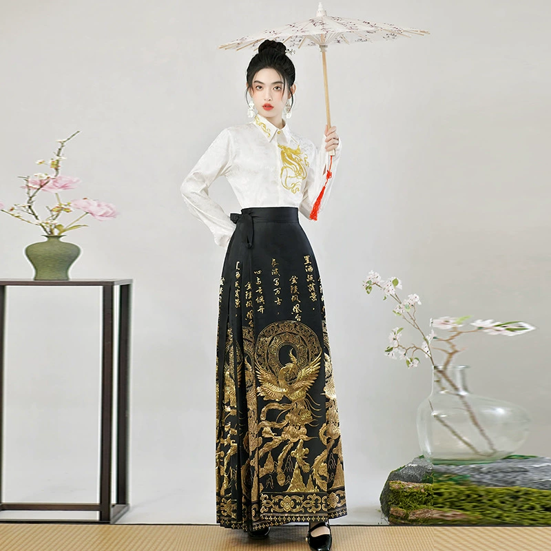 Новая китайская тяжелая промышленная вышивка дракон и феникс ткацкая золотая лошадь юбка с лапшой в китайском стиле