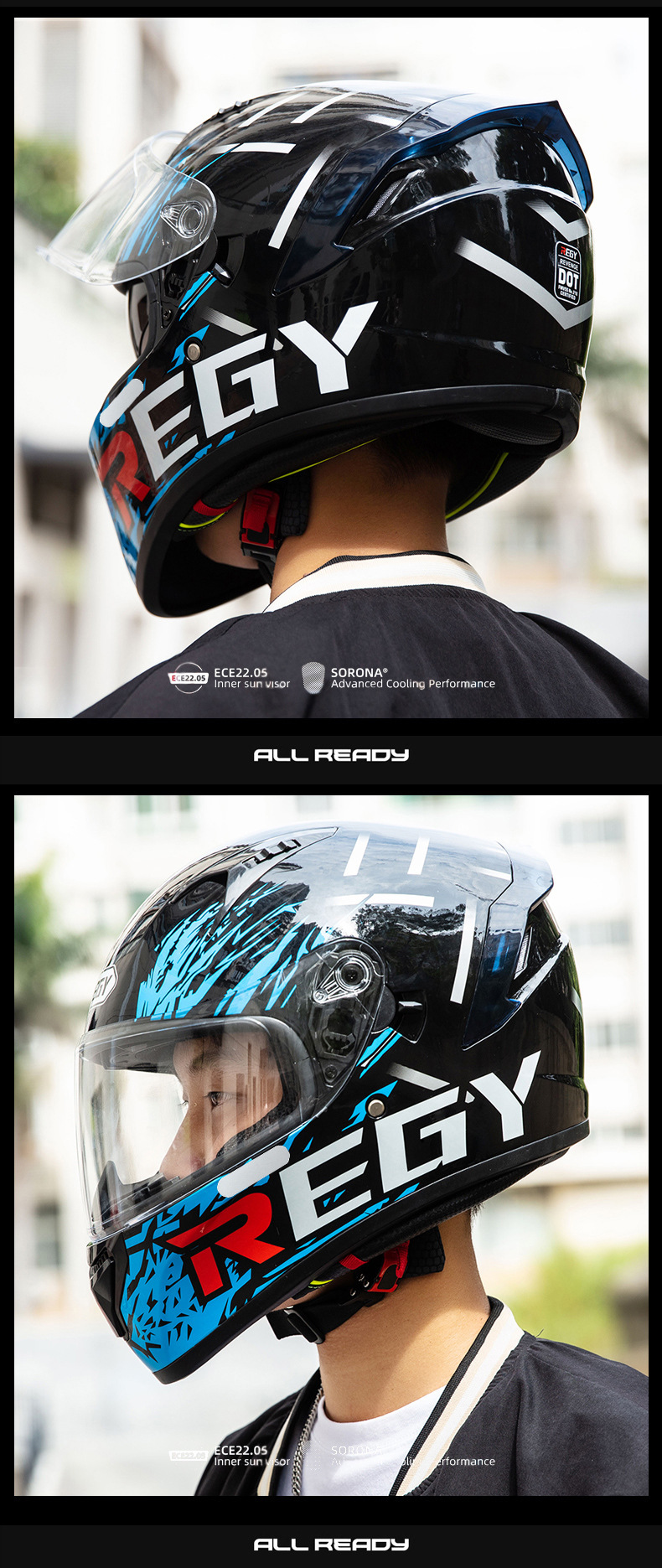 Motorcycle Helmet Full Helmet DOT/3C Certification New National Standard Class A Male and Female Double Lens Electric Vehicle Full Helmet