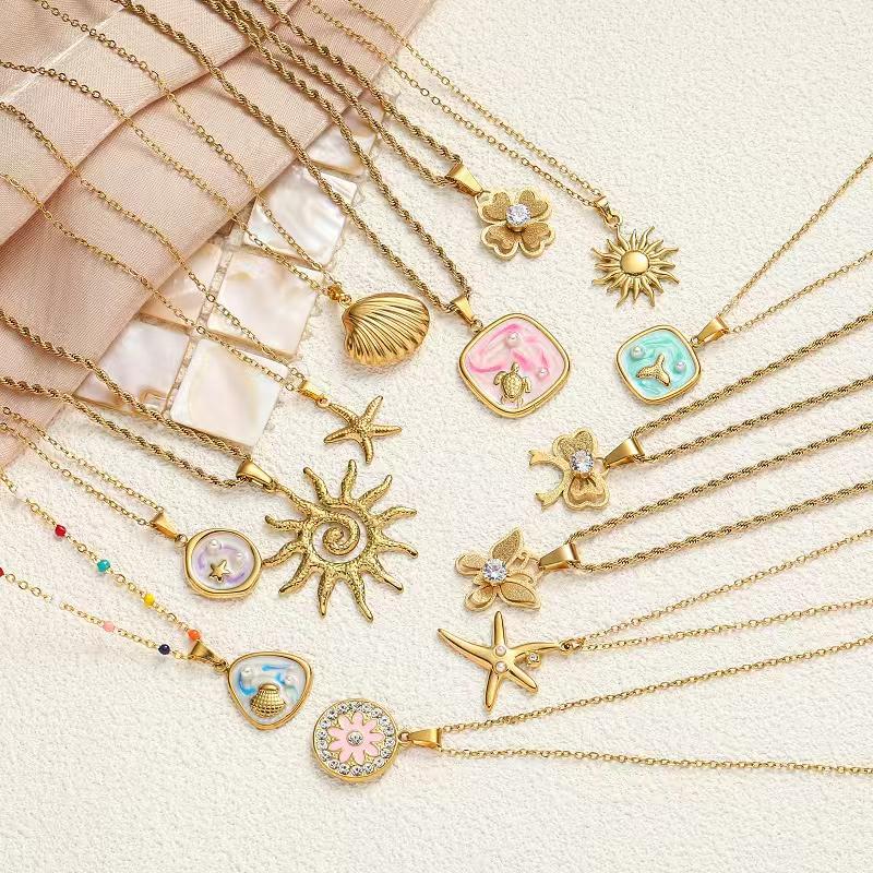 欧美贝壳海星沙滩系配饰百搭时尚简约不锈钢女士钛钢项链锁骨链