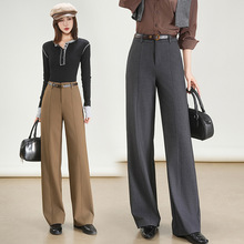 秋冬羊毛职业长裤正装裤弹力高档女士上班族卡其直筒垂感西装女裤