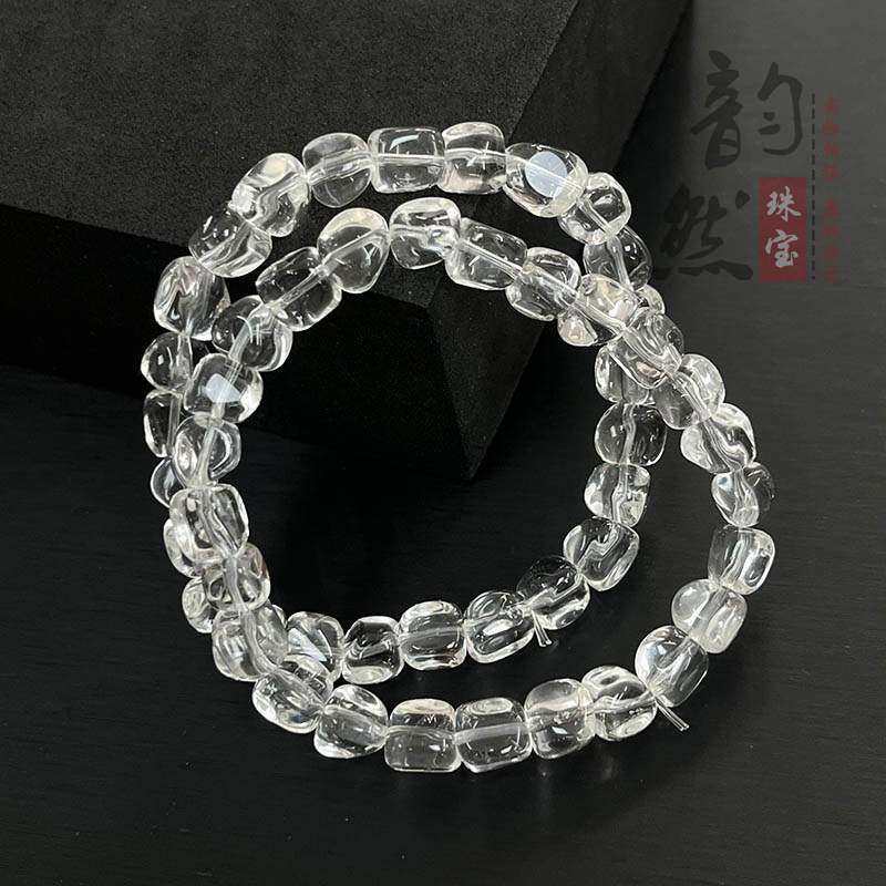天然白水晶不规则方糖豆手链 diy原创饰品手串白水晶散珠配件隔珠|undefined