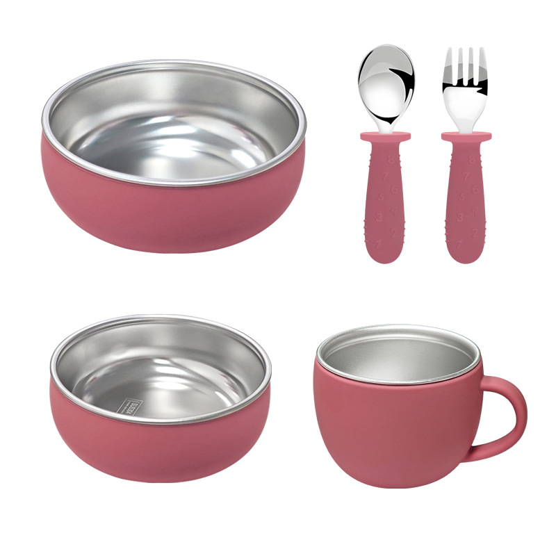 Amazon desmontable plato de comedor para bebés y madres tazón de silicona cuchara horquilla 304 acero inoxidable conjunto de plato de comedor infantil