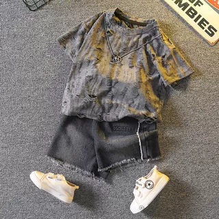 男童网红夏装套装2024新款时髦洋气宝宝炸街衣服酷帅潮短袖儿童装