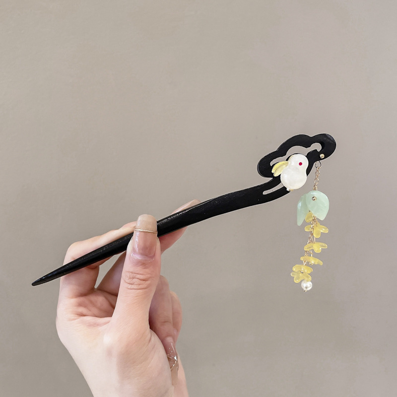 女性用の新しい中国風の木製ヘアピン、ハイエンドの古代スタイルのタッセルヘアピン、後頭部に多用途のヘアピンとヘッドドレス|undefined