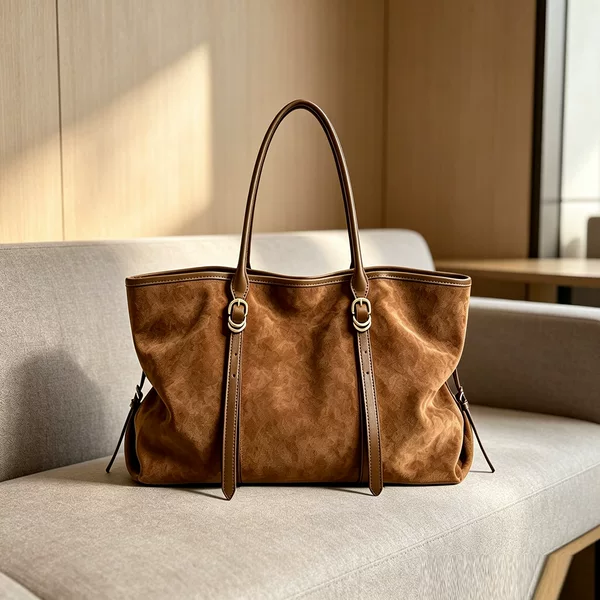 2026 new stylish cross-border suede tote bag, minimalist design, versatile for everyday use, large capacity, women's shoulder bag