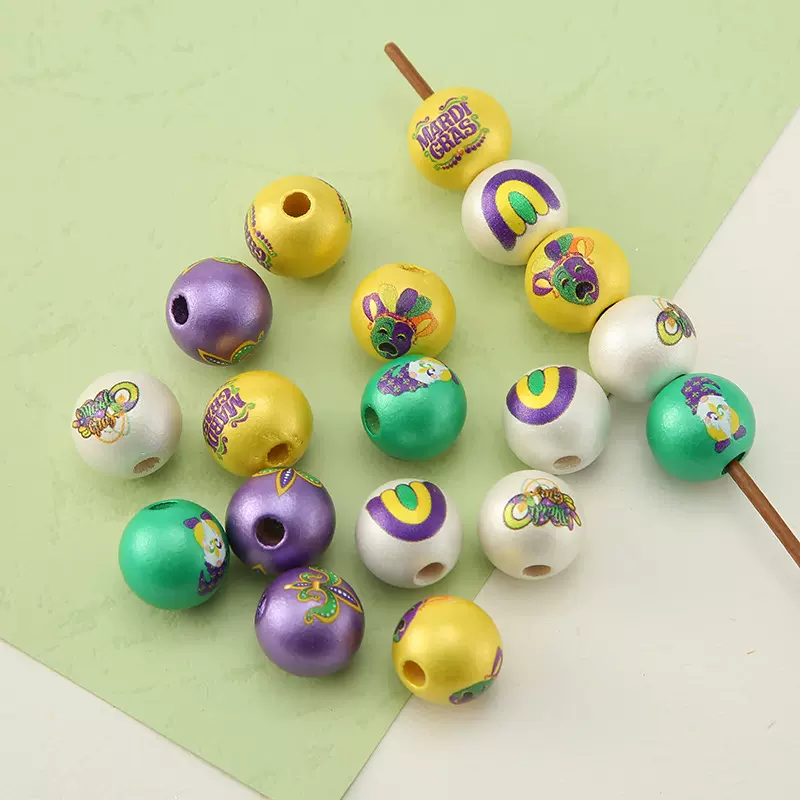 复活狂欢节卡通印花木珠DIY儿童手工珠散珠材料节日派对装饰摆件