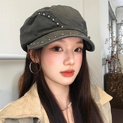 美式覆古铆钉贝雷帽女个性小众辣妹显脸小报童帽千禧八角画家帽子