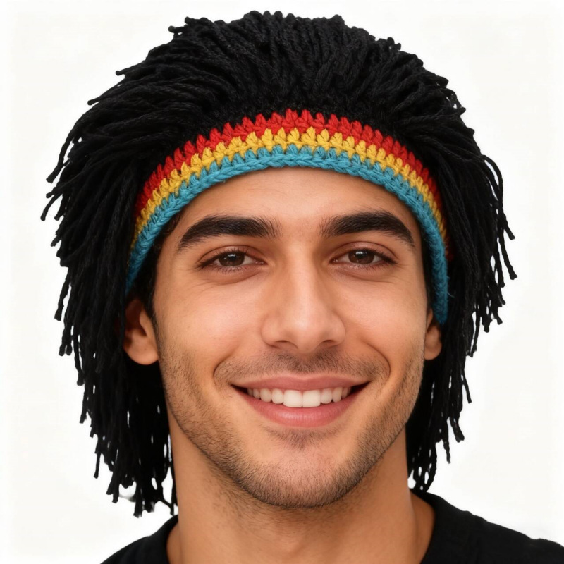 2026 Autumn and Winter Cross-Border New Style Funny Creative Handmade Hat Wig Hat Big Beard Rasta Knitted Wool Hat