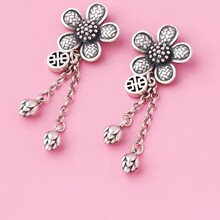 s925纯银复古手工编织花朵圆形吊坠气质流苏樂字莲蓬泰银女士挂件