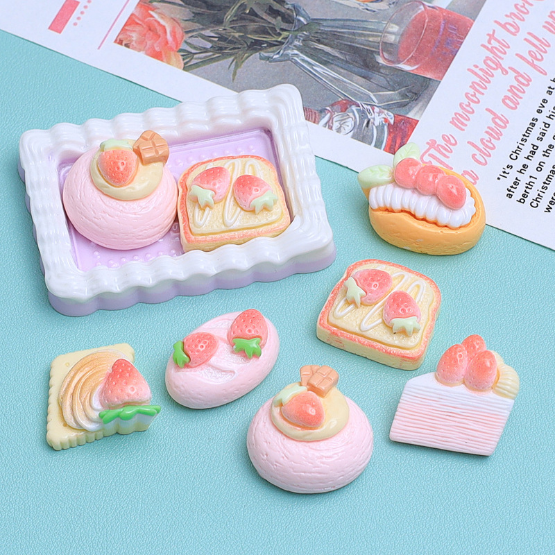 Delicious Strawberry Cake Food Toy Cartoon Handmade DIY Cream Glue Resin Small Accessories Hole Shoe Buckle Jewelry Material
