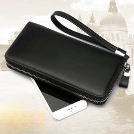 男士钱包新款长款青钱夹皮夹拉链手包棕色黑色咖啡色灰色长款钱包