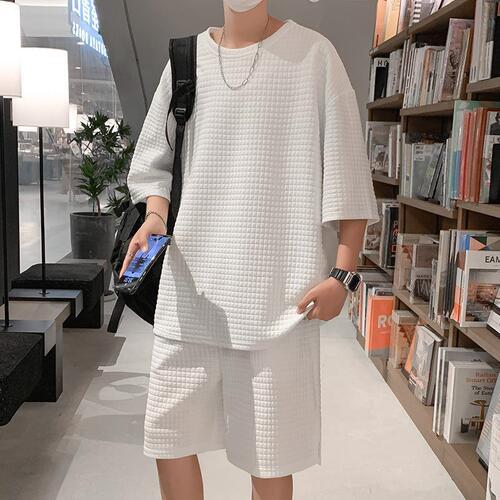 Waffle sports suit boys 'clothes paired with a handsome short-sleeved T-shirt fashion brand ins summer heavy weight