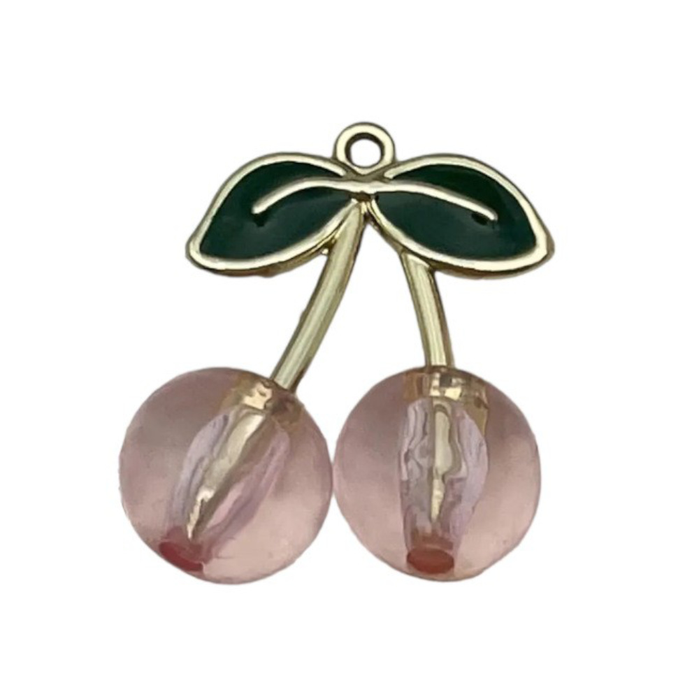 1 piece 22934-drip oil hanging plated transparent pink three-dimensional large cherry 27x23mm-3.35g