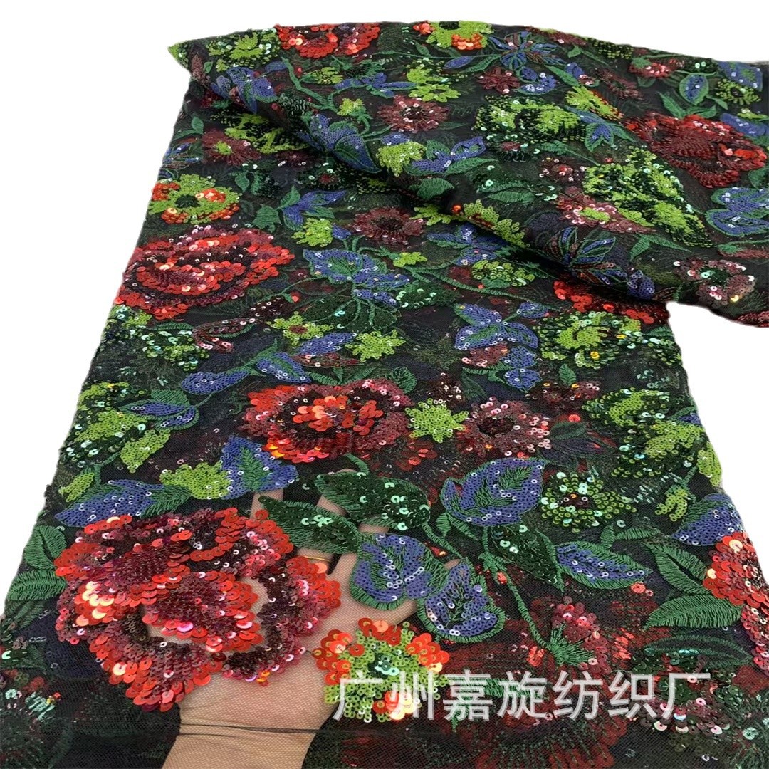 África multicolor cuentas laminado encaje bordado tela europea y americana ropa de boda vestido de rendimiento tela image 6